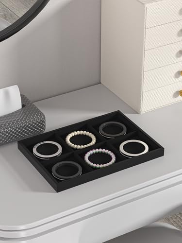 Drawer Jewelry Organizers And Storage,Velvet Bracelet And Ring Display Small Tray,Dresser Jewelry Drawer Organizer Inserts Containers,Earring And Necklace Holder Box (Black 6 Grids) - style: Black 6 Grids