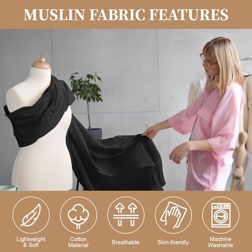 PEASUG 100% Cotton Muslin Fabric, 59 Inch X 5 Yards Muslin Fabric by The Yard, Medium Weight Draping Fabrics Suitable for Sewing Embroidery, Garments, Crafts Material-Black - color: Black, size: 5 Yards