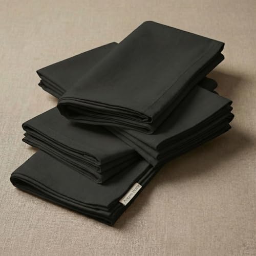 ACCENTHOME Accent Home 100% Cotton Napkins, Delicate Cloth Napkins for Dinners, Parties and Weddings，18 x 18 Inch Set of 12 - Black - color: 08 - Black - Twill, size: 18"x18" - Pack of 12