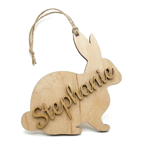 Personalized Easter Bunny Name Tag Custom Wooden Easter Basket Tag Bunny Hanging Ornament Easter Basket Stuffer Cute Rabbit Spring Decoration, 4.8x5 Inch - color: Color2