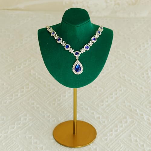 Necklace Display Stand For Selling Velvet Chain Jewelry Bust Holder Organizer With Stainless Steel Stand Jewelry Display - color: Green-9.84in