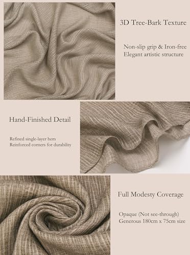 Lightweight Cotton Linen Feel Scarf Shawl Wrap Hijab for Women, Travel Fall Winter Gift - color: Mcspz2530-3#khaki