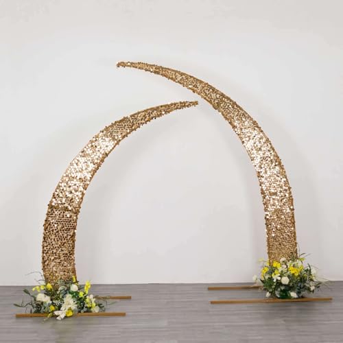 Efavormart 2 Pack Gold Big Payette Sequin Crescent Moon Arch Covers, Shimmering Double-Sided Fabric Backdrop Sleeves for 6.5ft and 8ft Curved Stands - color: Gold, size: Sequin Cover - 6.5ft & 8ft