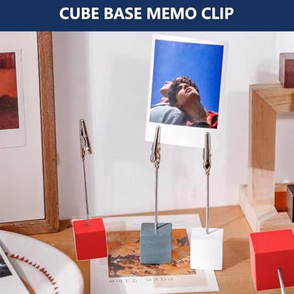 24PCS Wooden Cube Memo Holders with Alligator Clips Table Number Stands, Base Memo Clip Holder Photo and Card Display Clips for Wedding, Event, Office Desk Use (Red) - color: Red