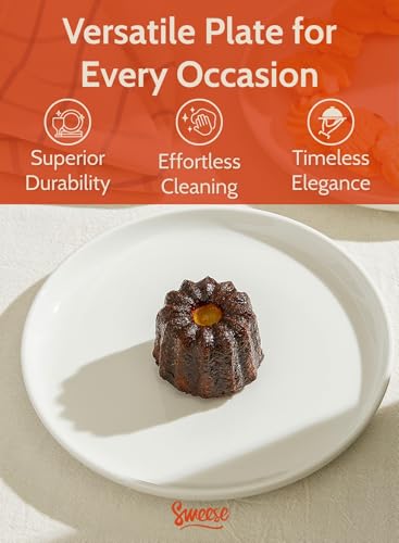 Sweese 7.4 Inch Porcelain Dessert Plates, Set of 6 - Stackable, Microwave Oven Safe - White - color: White, size: 7.4 Inch