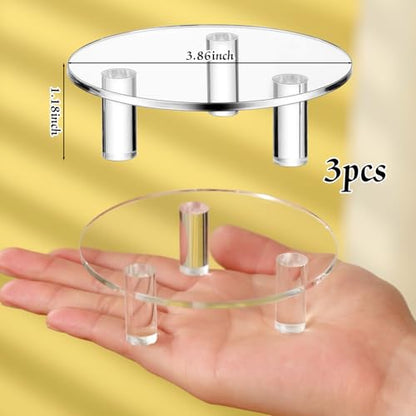 3 Pcs 3.86 Inch Round Acrylic Risers Display Stands Small Clear Round Acrylic Display Riser for Cake Food Jewelry Figurines Collectibles Table Decor Organizer - size: 3.86”