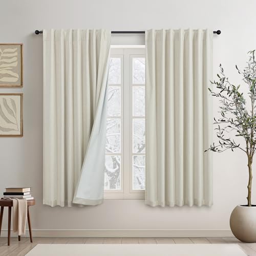 54 Inch Curtains Sunblock Curtains for Bedroom 2 Panel Set Flax Linen Short Blackout Insulated Thermal Opaque Curtain for Summer Heat Kitchen 4.5 ft Drapes for 50 Inch Small Window 52x54 Length Beige - color: Linen, size: 52"W x 54"L (Pack of 2)