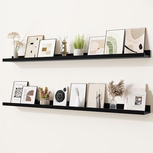 Heimlove Picture Ledge Shelf,48 inch Long Floating Shelves for Wall Set of 2,Black Picture Shelf with Lip for Wall Decor,Living Room,Bedroom,Bookshelf,Nursery,Perfume - color: Black, size: 48'', Set of 2