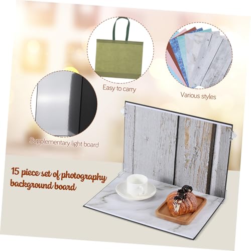 SEWACC 15pcs Photography Backdrop Board Kit with Marble Cement Wood Patterns for Food and Jewelry Flat Lay Shoots, Portable Photo Backgrounds for Product Photography and Content Creators
