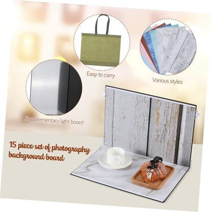SEWACC 15pcs Photography Backdrop Board Kit with Marble Cement Wood Patterns for Food and Jewelry Flat Lay Shoots, Portable Photo Backgrounds for Product Photography and Content Creators