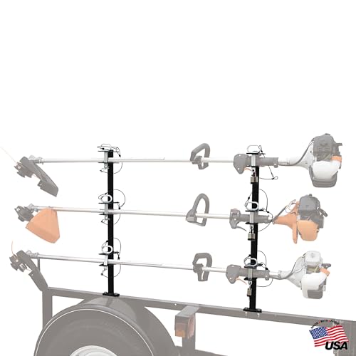 Buyers Products LT13 3-Position Lockable Weed Wacker/Trimmer Rack for Landscape Trailers - Adjustable, Black Powder-Coated Steel, Holds 3 Weed Eaters, Rust-Resistant Lawn Edger Rack, Made in USA - size: 3-Position