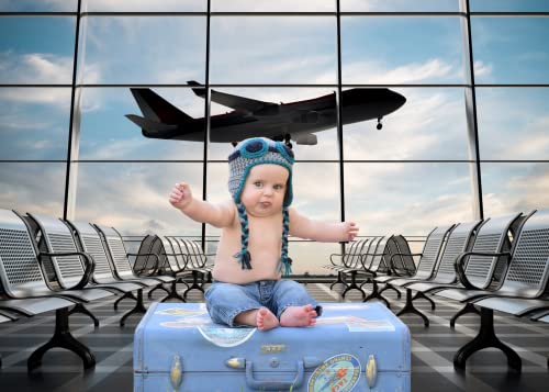 5x3ft Fabric Airport Backdrop Lounge with Plane Pilot Jet Birthday Party Video Recording Zoom Meeting Conference Baby Shower Photoshoot Business Studio Decoration Photography Props - size: 5x3FT