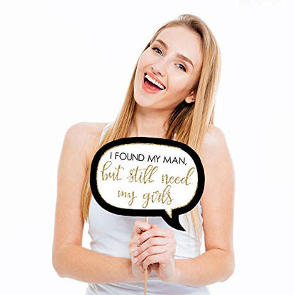 Funny Bride Tribe - Bridal Shower & Bachelorette Party Photo Booth Props Kit - 10 Piece - color: Black, White, Gold