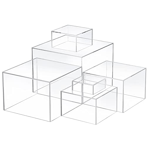 Geelin 6 Pack Acrylic Risers for Display Acrylic Cube Boxes Risers Display Stands with Hollow Bottoms Decorative Stand for Jewelry Candy Table Decor 6 Sizes(Clear,3 to 8 Inch,Square) - color: Clear, size: 3 to 8 Inch