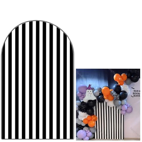 FiVan Arch Covers Stretchy Black Stripes Backdrop for Birthday Baby Shower Party Decoration 2.6x6ft Baptism Background Props - color: NO-413, size: 2.6x6ft(78x180cm)