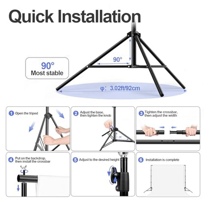 EMART 10x10ft Backdrop Stand Heavy Duty, Adjustable Photography Background Support System with 10x15ft Polyester Backdrop(Black/White/Green) for Photography Studio, Parties, Wedding, Video Shooting - size: 10x10ft(backdrop stand)/10x15ft(backdrop)
