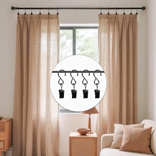 HOOSUN 46 Pack Curtain Hooks Clips,S Hooks for Hanging Outside String Lights,Metal Curtain Rod Hooks,Small Light Clips,Art Craft Display,Backdrop Clip,Stainless Steel S Curtain Hook Hanger for Drapes - color: 46 Pack S Black