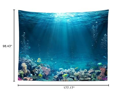 BELECO Underwater World Backdrop 15x8ft Fabric Undersea Backdrop for Photography Under The Sea Tropical Fish and Corral Deep Sea Sunlight Seabed Background Undersea Party Decor Photo Studio Props - size: 15x8FT