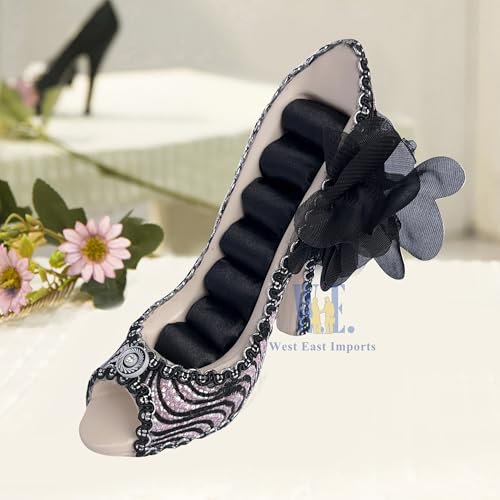 Ring Holder High Heel Shoe Design Fashion Jewelry Organizer Display Birtyday Gift (pink-bk) - color: pink-bk