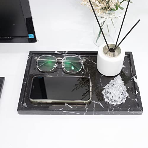 100% Natural Marble Serving Tray Luxury Marble Storage Tray for Home Decor Stone Tray for Bathroom/Kitchen/Vanity/Dresser,Plate Holder for Tissues, Candles, Towel - color: Marble Tray-calacatta Black