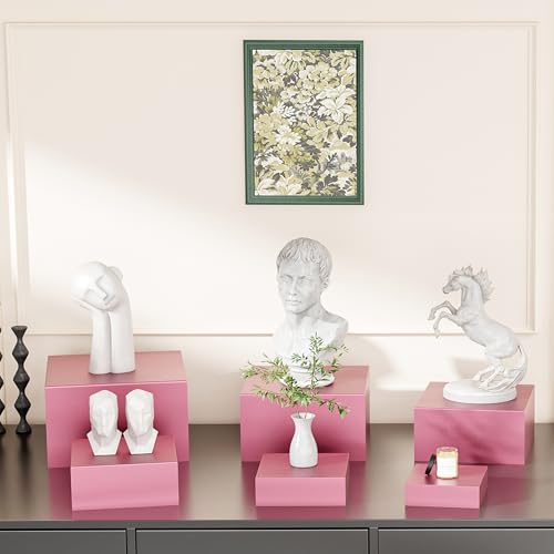 Metal Buffet Risers,6PCS Food Risers for Buffet Table 5in to 10in Display Stand for Catering Dessert Pink Cube Boxes Nesting Risers for Girl Princess party with Hollow Bottoms - color: Pink-6P