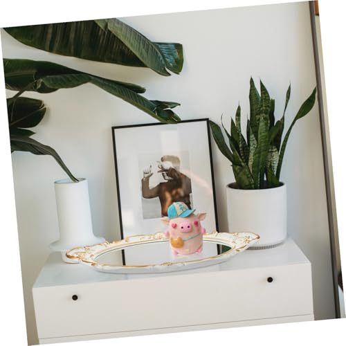 Happyyami Vintage Mirror Tray Retro Decorative Jewelry Display Dish White Retro Storage Plate for Home Décor and Photography Props on Dresser Or Vanity Table