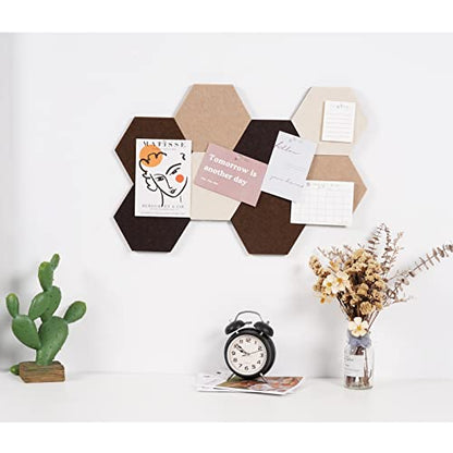 LAJAR Hexagon Felt Bulletin Board Tiles, 8 Pcs Self Adhesive Pin Board Wall Tiles for Photos, Pictures, Memos (Camel) - color: Camel