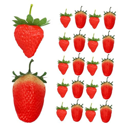 ibasenice Artificial Strawberries with Stem, 30pcs Realistic Plastic Strawberry Decor for Home Kitchen Party Decoration and Photography Props