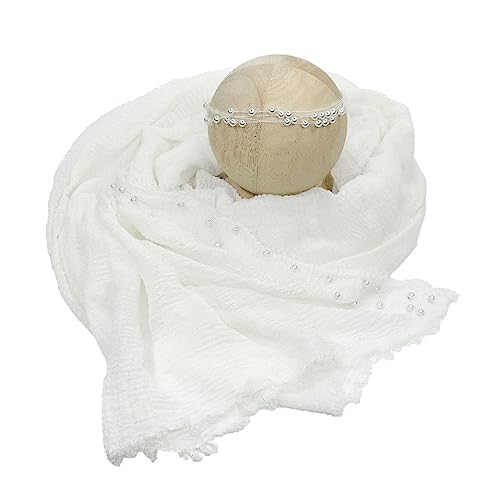 Newborn Photography Props Baby Photoshoots Pearl Wraps Girl Photo Posing Layers with Headband Accessories (Cream) - color: Cream