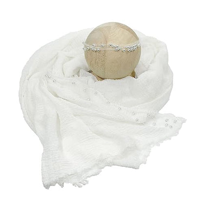 Newborn Photography Props Baby Photoshoots Pearl Wraps Girl Photo Posing Layers with Headband Accessories (Cream) - color: Cream