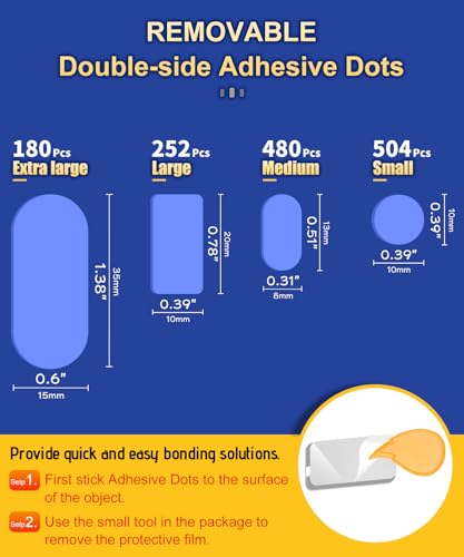PHIXBEAR Small Mounting Putty No Residue, Strong Double Sided Glue Adhesive Dots Clear Museum Sticky Tack, Picture Hanging Strips Fixed Posters Map Decor Art Craft Party, Round 0.39 in (504 Pcs) - size: Small-Standard