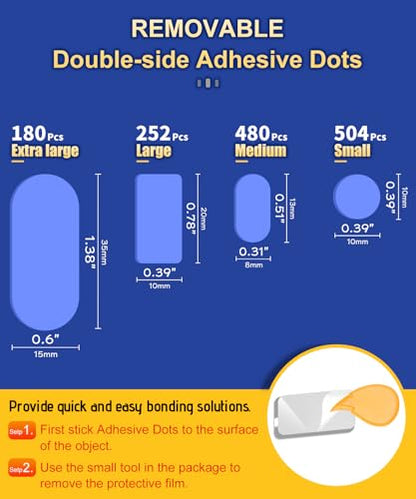 PHIXBEAR Small Mounting Putty No Residue, Strong Double Sided Glue Adhesive Dots Clear Museum Sticky Tack, Picture Hanging Strips Fixed Posters Map Decor Art Craft Party, Round 0.39 in (504 Pcs) - size: Small-Standard