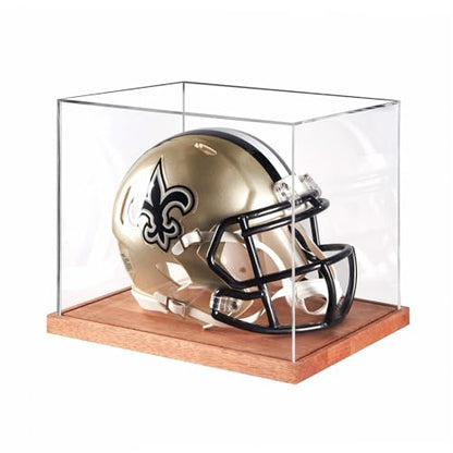 LITY Mini Helmet Display Case, No Assembly Required Acrylic Clear 1/2 Football Baseball Helmet Showcase, Solid Wood Base UV Protection Souvenirs and Collectibles Box, Ideal Gift for Sports Enthusiast - size: 1 Pack Mini Helmet