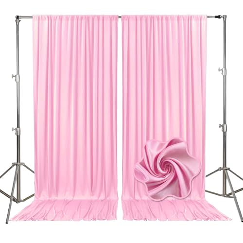 10ft x 10ft Rose Pink Backdrop Curtains for Parties, Fabric Satin Background Curtain with Rod Pockets for Weddings, Birthday, Baby Shower, Photography, Graduation Party Backdrop Drapes, 2 Panels - color: Rose Pink
