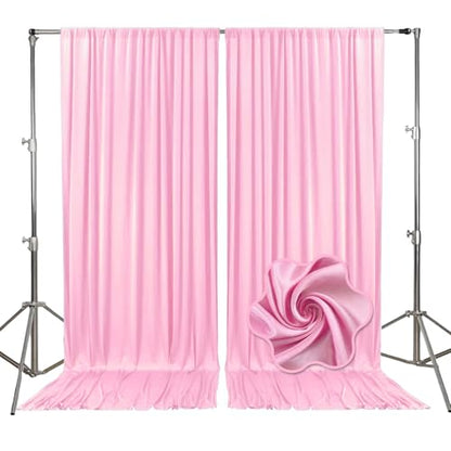 10ft x 10ft Rose Pink Backdrop Curtains for Parties, Fabric Satin Background Curtain with Rod Pockets for Weddings, Birthday, Baby Shower, Photography, Graduation Party Backdrop Drapes, 2 Panels - color: Rose Pink