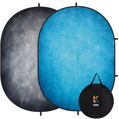 Kate 5x6.5ft Collapsible Backdorp Pop Up Backdorps,Double Sided Blue Screen and Gray Screen, 2 in 1 Collapsible and Reversible Background for Photography, YouTube Videos,and Live Streaming - color: Blue/Gray