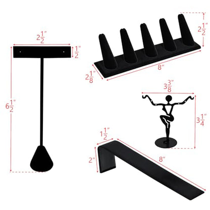 MOOCA 10 Pcs Jewelry Display Set, Easel Necklace Display, Bracelet Holder Stand, Earring Organizer, Ring Holder Stand for Showcase and Store, Premium Black Velvet - color: Style 3, Black Velvet, 10 Pieces
