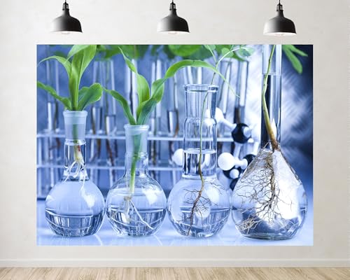 Trykid 20x10ft Lab Plant Science Experiment Backdrop Blue Glassware Photography Background Classroom STEM Education Party Decoration Tapestry Photo Booth Prop Fabric - size: 20x10ft