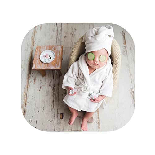 Newborn Baby Photography Props Outfit Robe Bathrobes Towel Sets & Cucumber Slices for Baby Boys Girls Posing Photo Prop - color: White