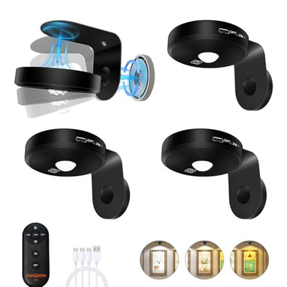 Picture Lights for Wall Wireless with Magnetic,2000mAh Rechargeable Picture Frame lights with Dimmable,Puck Lights with Remote Control,Art Lighting for Paintings,Counter, Shelf,Bookcase(4 Pack,Black) - color: Black-4 PACK