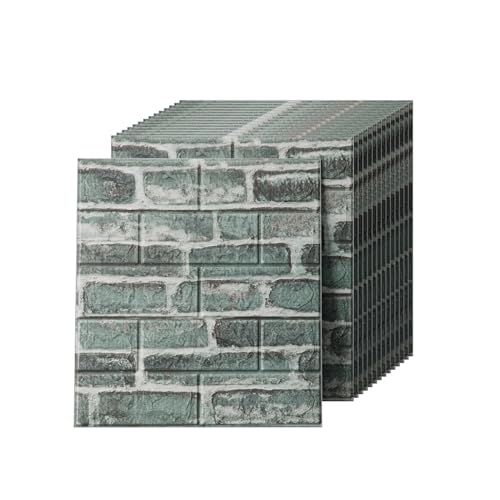 3D Wall Panels Peel and Stick in Green，20 PCS XPE Foam 3D Wallpaper, Faux Brick Wall Panels for Bedroom, Stairs, Kitchen - color: Green Brick, size: 20PCS