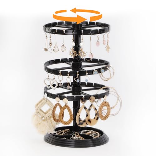 3 Tier Rotating Jewelry Display Stand, Necklace Holder, Jewelry Tree Stand, Plastic Spinning Display Rack for Vendors Events Necklace Keychain Earring Ring Holder Retail Organizer Supplies