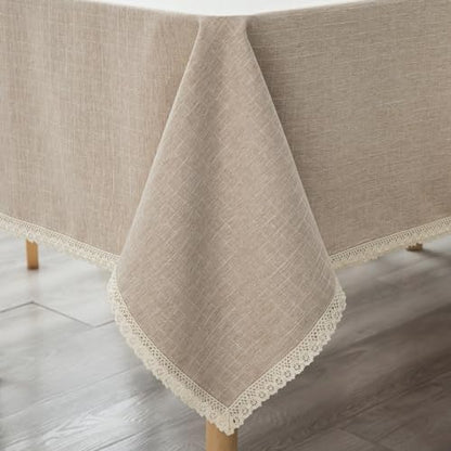 GLORY SEASON Textured Tablecloth Linen-Look Rustic Burlap Style Washable Solid Heavy Weight Lace Trim Rectangle Fabric Table Cloth,Table Cover for Kitchen Dinning Tabletop Decoration55x70 in Beige - size: 70" x 55" (Rectangular)