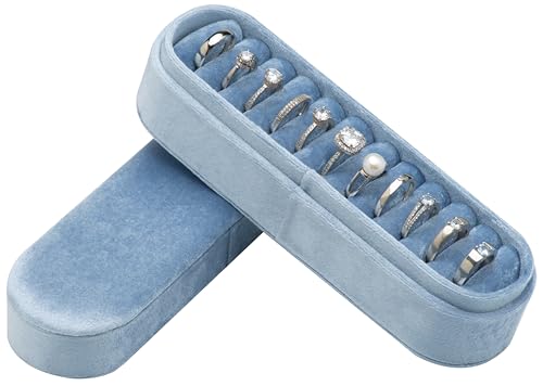 Velvet Small Multiple Ring Box Portable Organizer Display Storage Travel Case Jewelry Earring Holder for Wedding Birthday Christmas Day (Light Ocean Blue) - color: Light Ocean Blue