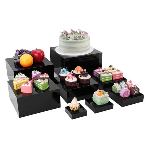 8 PCS Black Buffet Risers，Large Food Risers for Buffet Table, Dessert Table Display Set, Food Stands for Display Party，Jewelry Display Stand, Acrylic Cube Boxes big size(10"-9"-8"-7"-6"-5"-4"-3") - color: black-8PCS-3-10