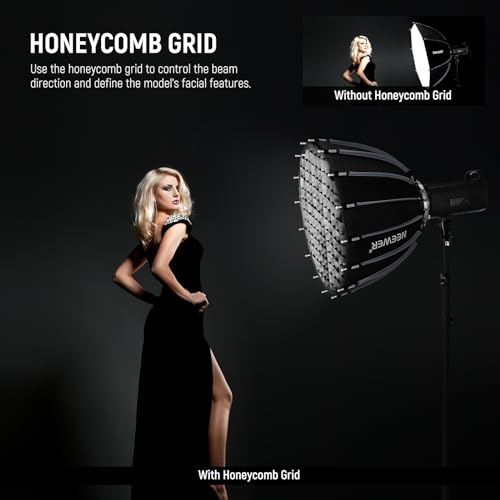 NEEWER Basics Parabolic Softbox Kit, 21.7" Quick Release Bowens Mount Soft Box Light Diffuser Compatible with Godox Compatible with Aputure 600d Studio Photography Video Recording Lighting, NS36P - style: 21.7"/55cm Parabolic