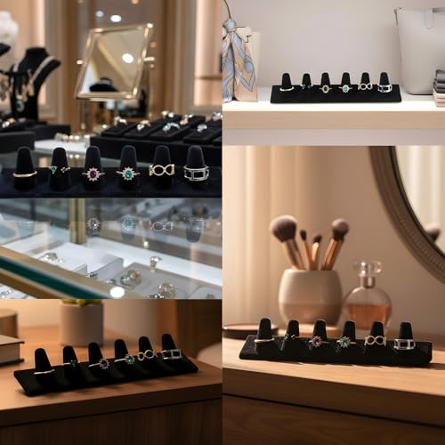 Hpmjz 6 Pcs 6 Finger Ring Holder Black Velvet Ring Display Stand Jewelry Storage Organizer Rings Display Stand for Selling Retail Stores Exhibitions Home Drawer
