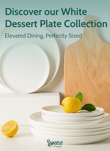 Sweese 7.4 Inch Porcelain Dessert Plates, Set of 6 - Stackable, Microwave Oven Safe - White - color: White, size: 7.4 Inch