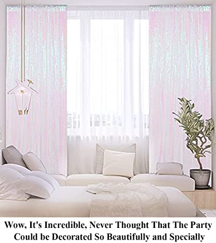 Partisout Iridescent White Sequin Curtains, 2 Panels 2Ftx7Ft Glitter Backdrop, Perfect for Wedding, Party & Photo Decor - color: Iridescent White, size: 2ftx7ftx2pcs