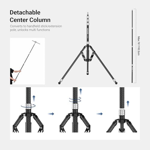 NEEWER Carbon Fiber Tripod Stand w Reversible Legs, 35"-102" Portable Lightweight Photography Light Stand for Strobe Softbox Ring Light Action Cam DSLR Streaming Recording, 6.6lb/3kg Max Load, ST260C - style: 260cm/1-Pack w/Reversible Legs